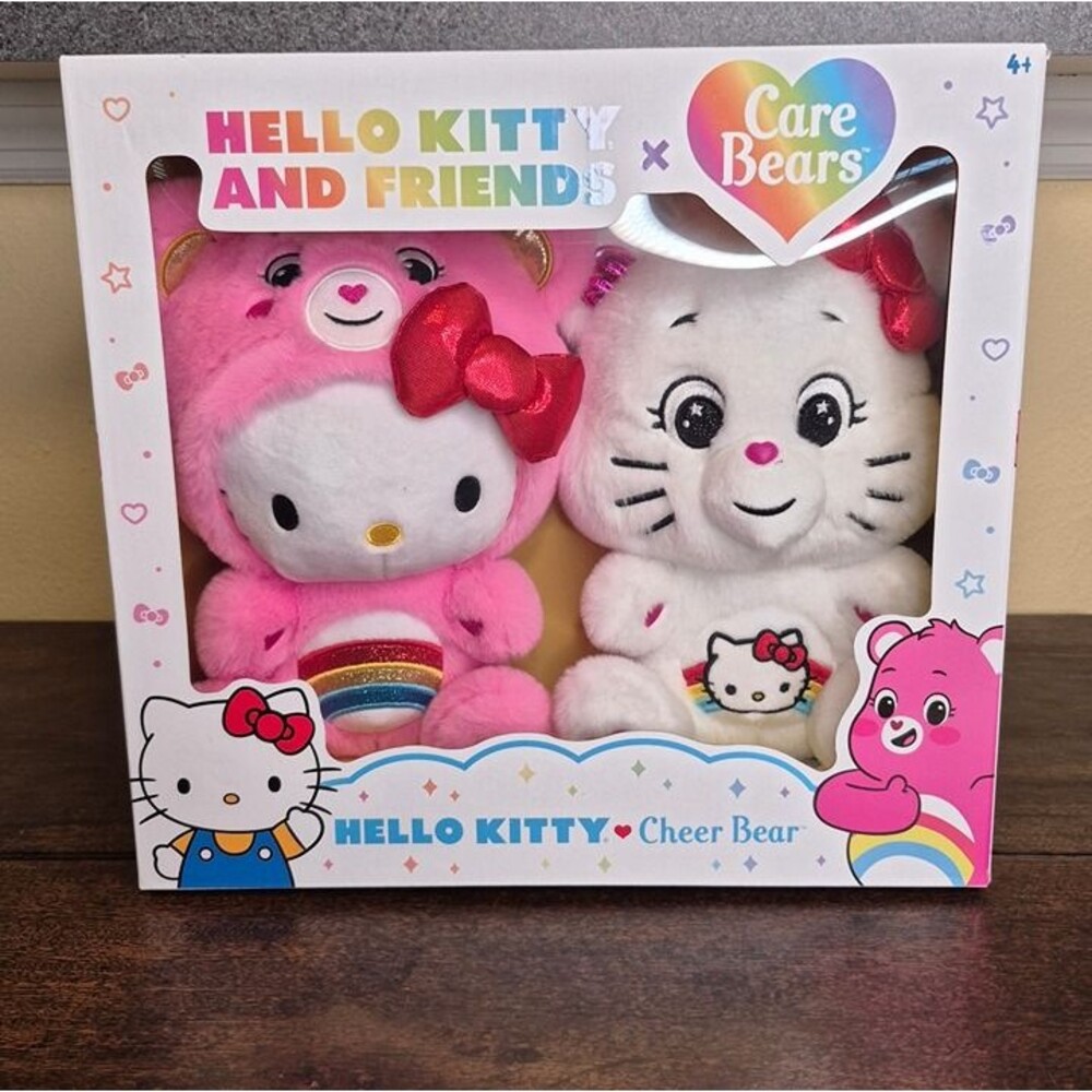 Hello Kitty Loves Cheer Bear 10" Collectible Care Bears Plush 2-Pack